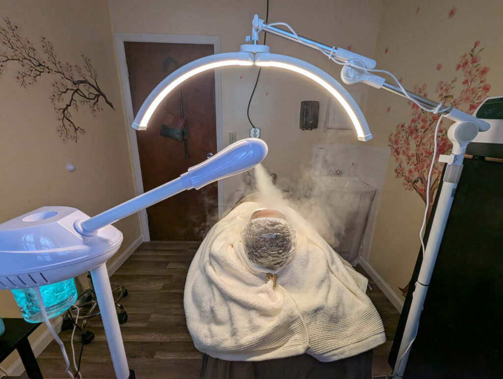 Facial steaming treatment at Clare Dermatology Nassau Bahamas